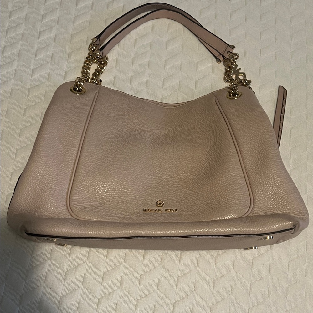 Michael Kors Blush Leather Shoulder Bag with Gold Chain Handles
